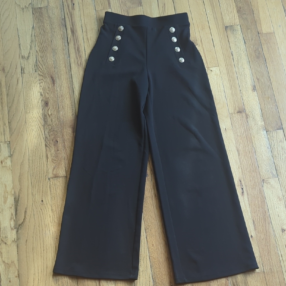 H&M Black High-Waist Wide Leg Sailor-Button Pants